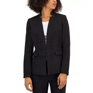 Tahari ASL Women's Faux Double-Breasted Front Blazer Formal Work Jacket Black 8